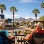 Snowbirds relaxing at an RV resort in Yuma Arizona during winter
